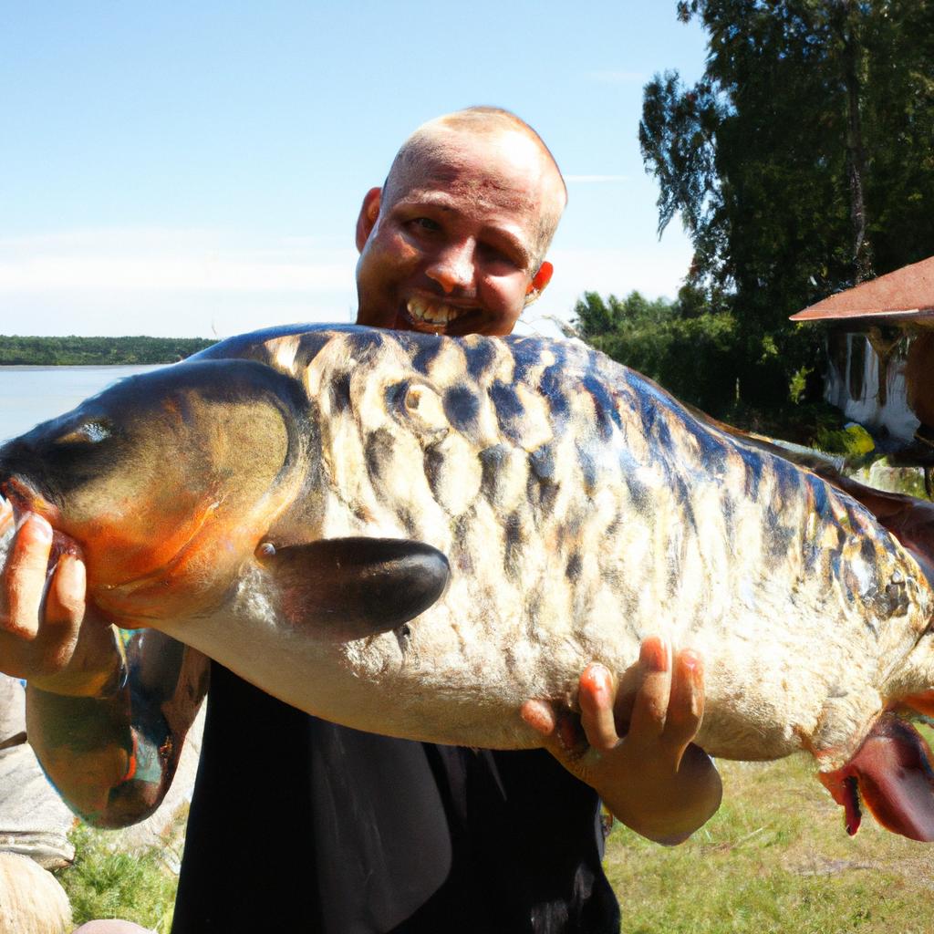 Person holding large fish, smiling