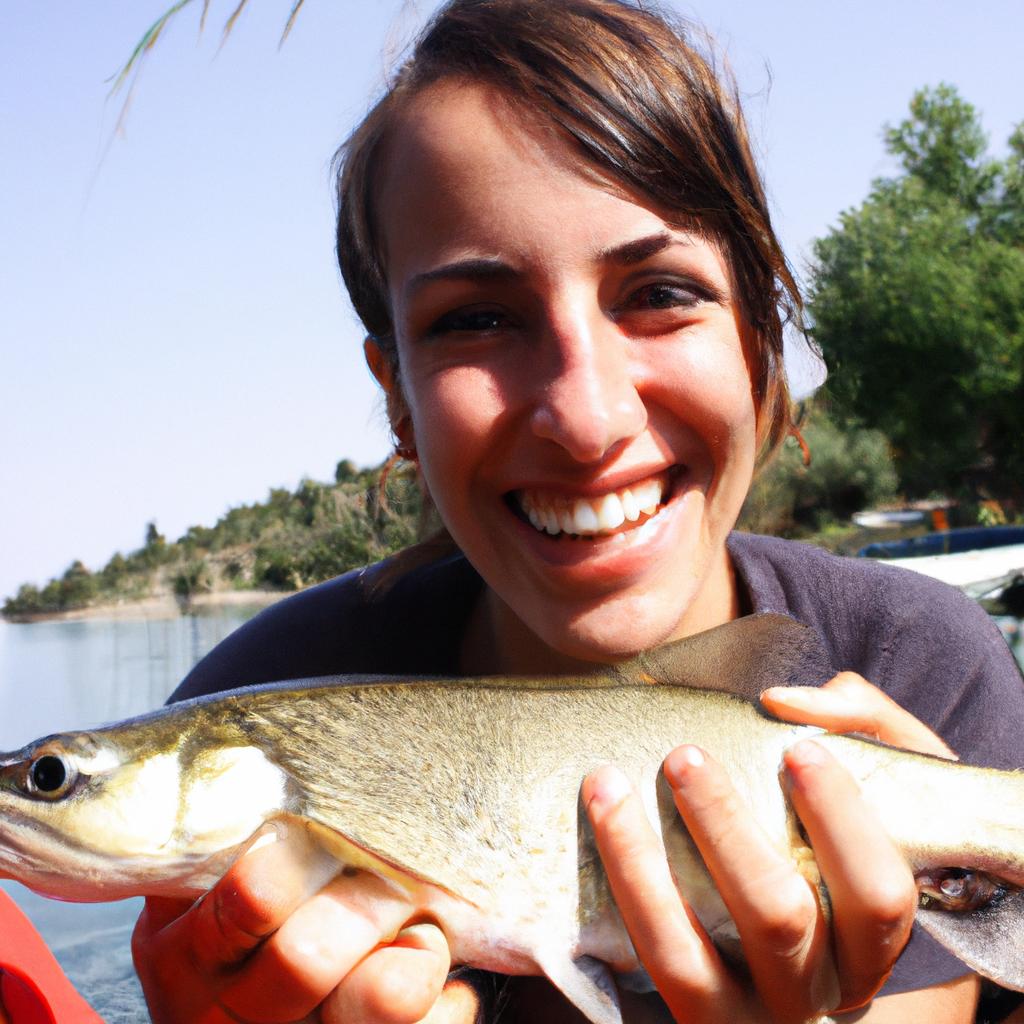 Person holding a fish, smiling