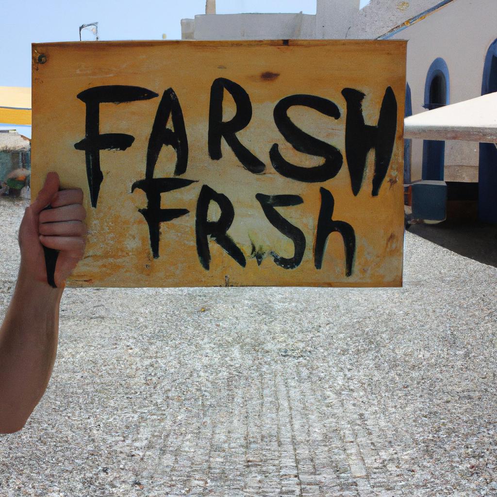 Person holding fish market sign